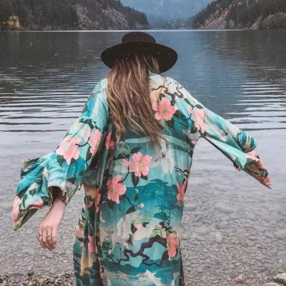 New Gorgeous Bohemian Mixed Print Kimono Duster Robe Jacket - Picture 4 of 10